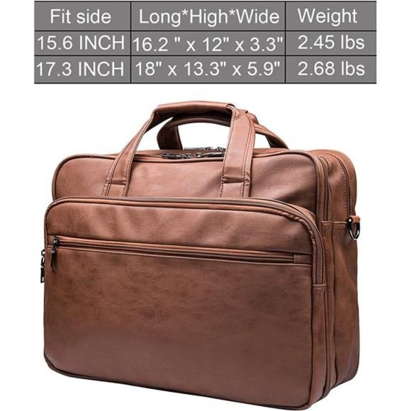 NEW Brown Leather Laptop Bag Briefcase Business Satchel - Picture 5 of 7